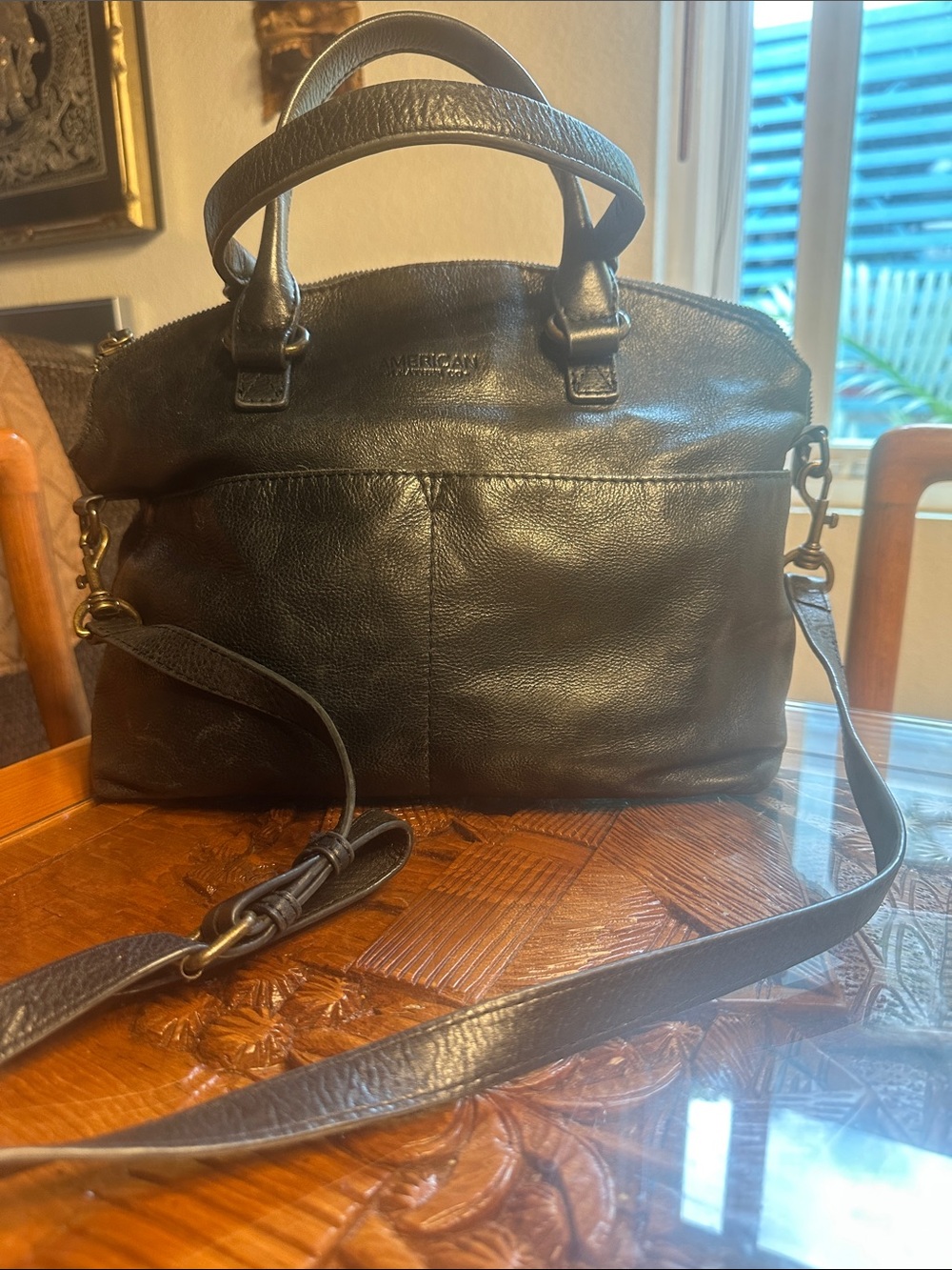 American Leather Black Satchel Bag with Removable Strap